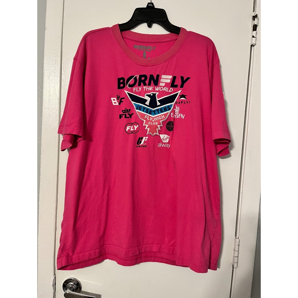 Born‎ Fly Jetsetters Fly High Club Graphic T-Shirt Pink 3XL Cotton Streetwear